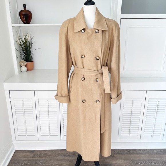 Fleurette Jackets & Blazers - Vintage Fleurette of California Camel Hair Wool Double Breasted Trench Coat Sz L